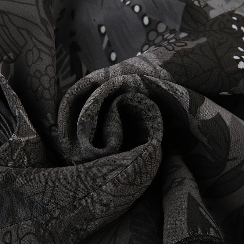 Minigonna in chiffon con stampa di foglie irregolari a contrasto e cerniera 