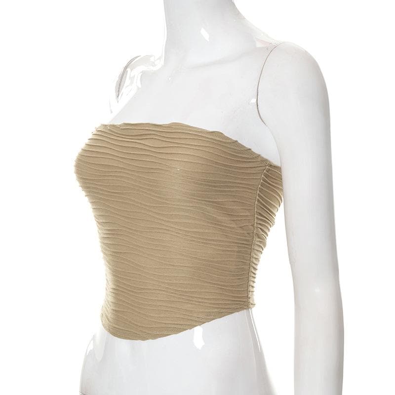 Textured solid backless sleeveless tube crop top