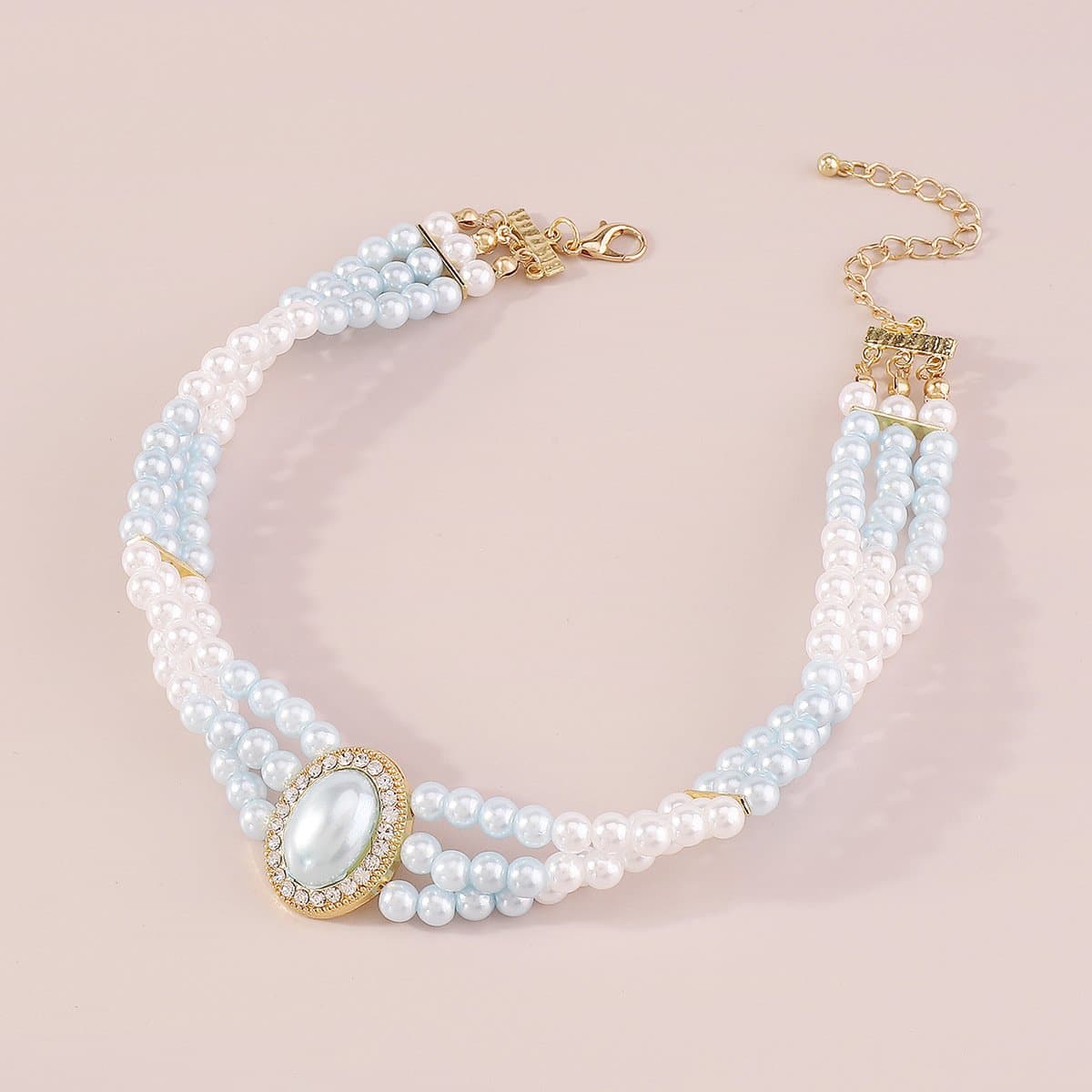 Pearl beaded layered choker necklace