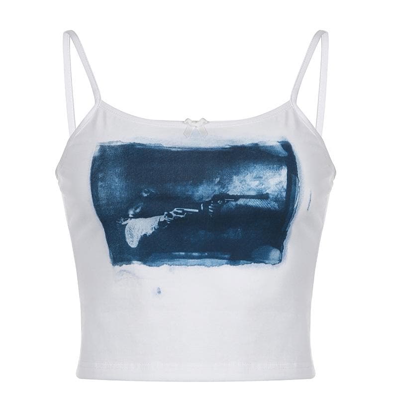 Contrast print square neck backless cami crop top