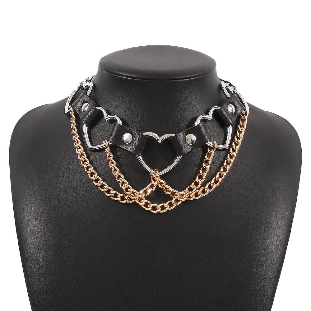 Mehrreihige Halskette mit PU-Kette und Herzring 