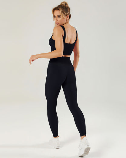 Leggings senza cuciture a coste Nieve - Nero