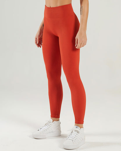 Leggings senza cuciture a coste Nieve - Rosso persiano