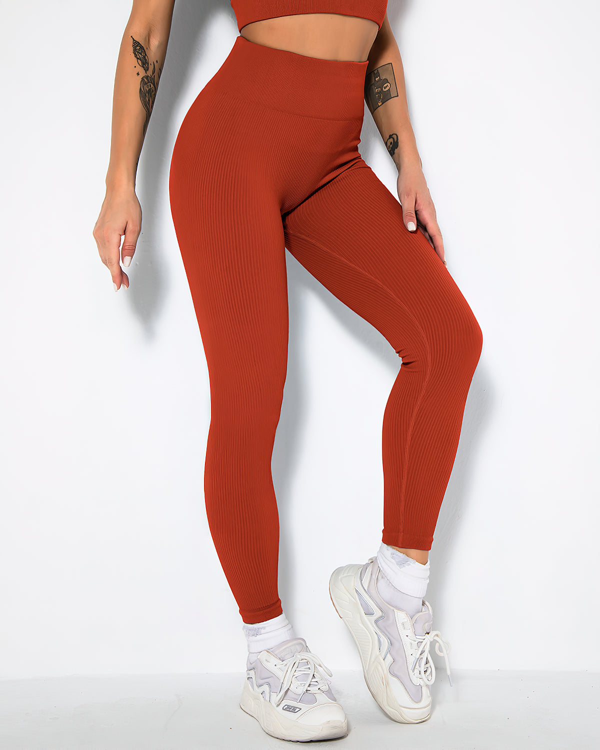 Leggings senza cuciture a coste Nieve - Rosso scuro