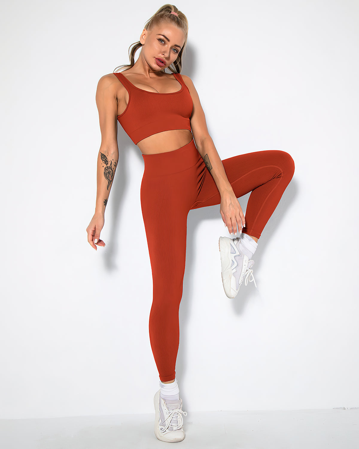 Leggings senza cuciture a coste Nieve - Rosso scuro