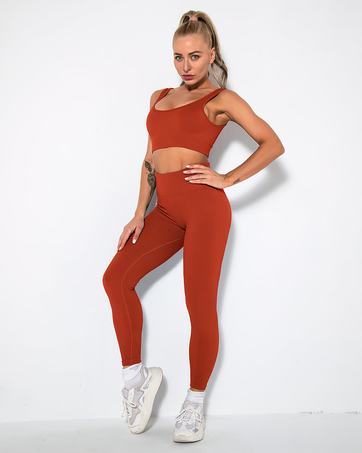 Leggings senza cuciture a coste Nieve - Rosso scuro