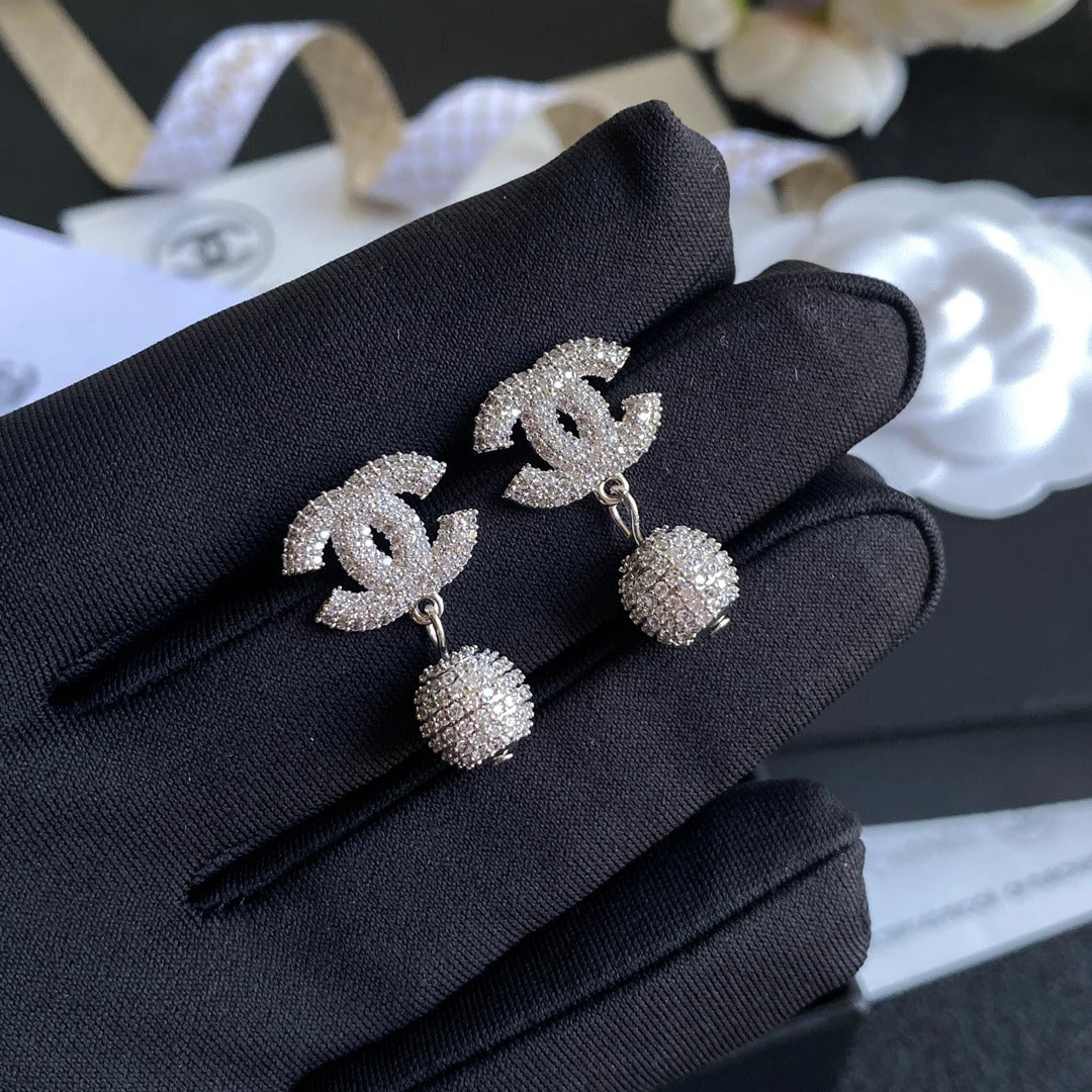 Full Diamond Ball Pendant Earrings