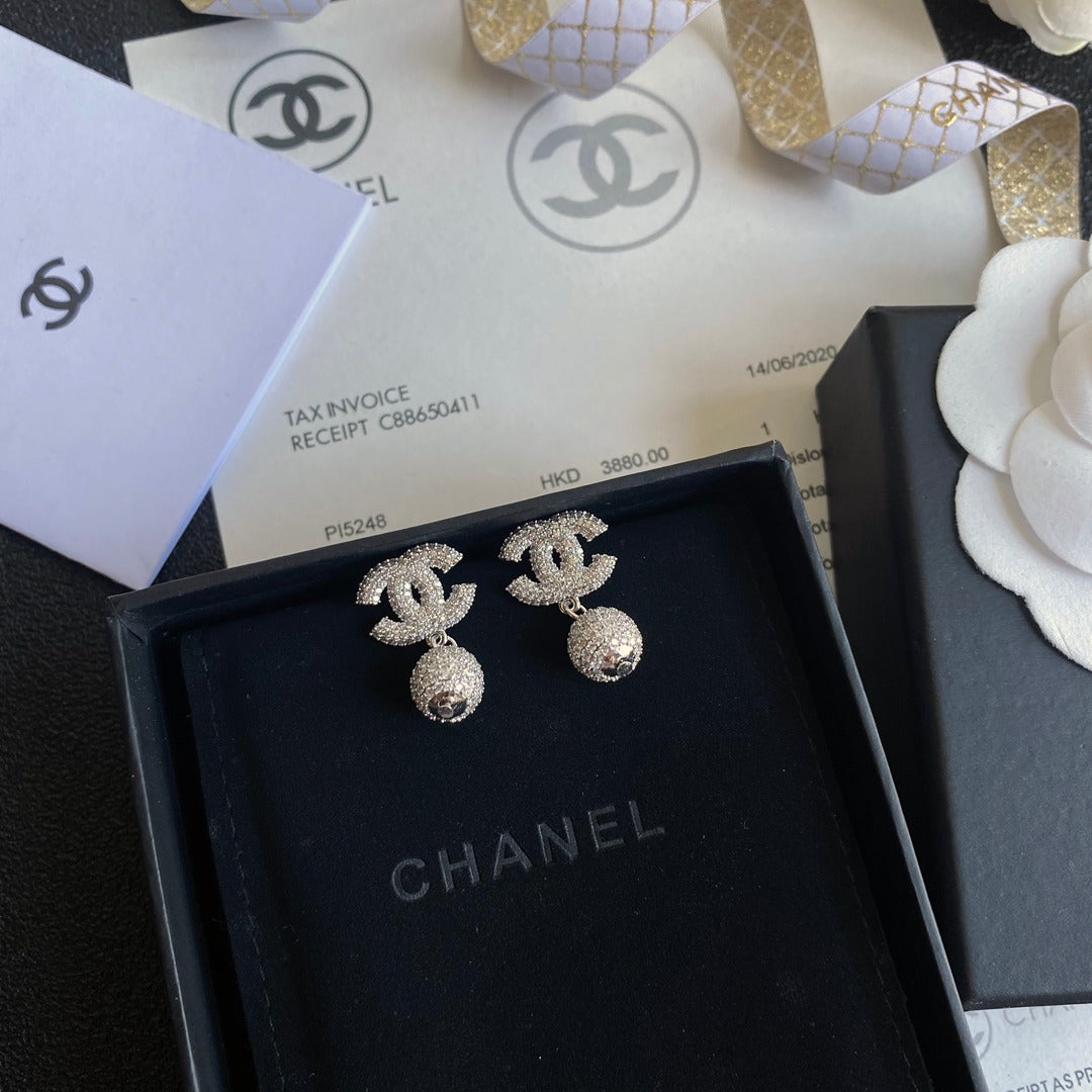 Full Diamond Ball Pendant Earrings