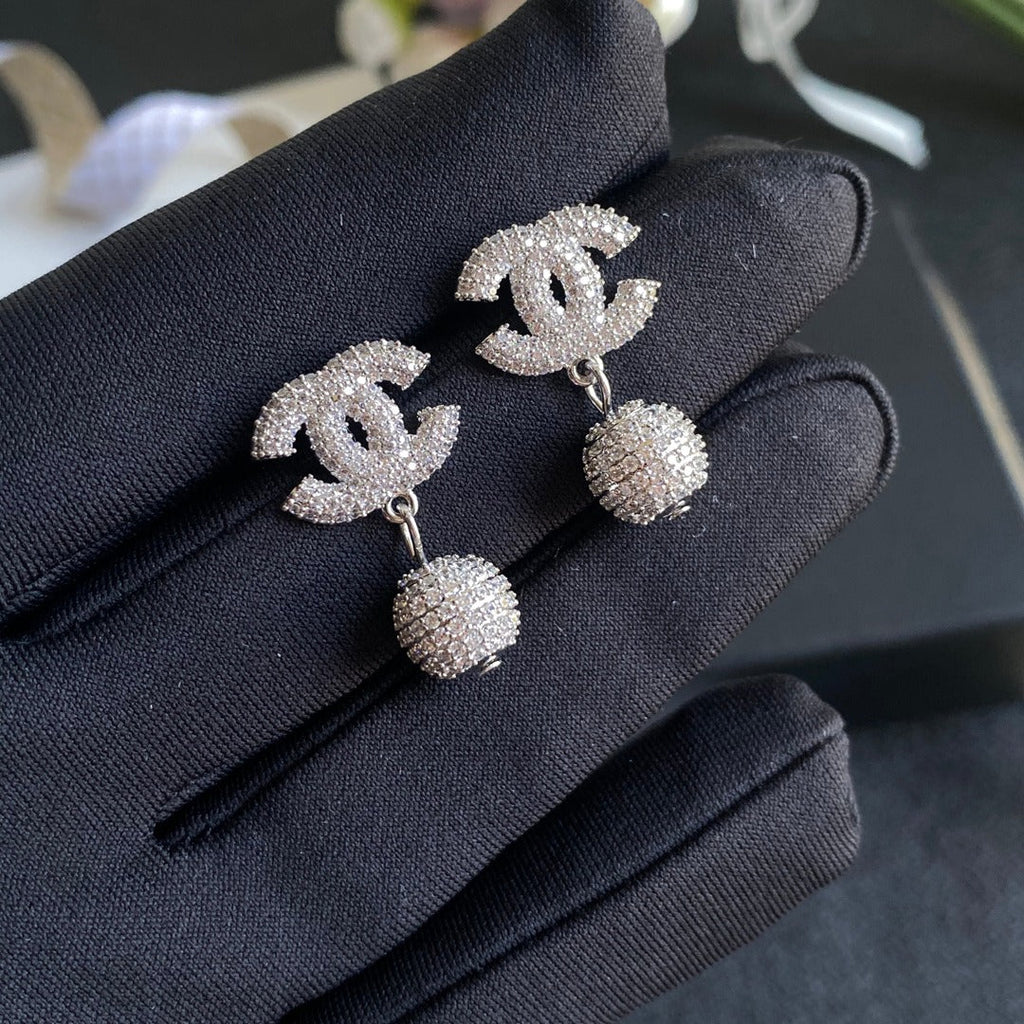 Full Diamond Ball Pendant Earrings