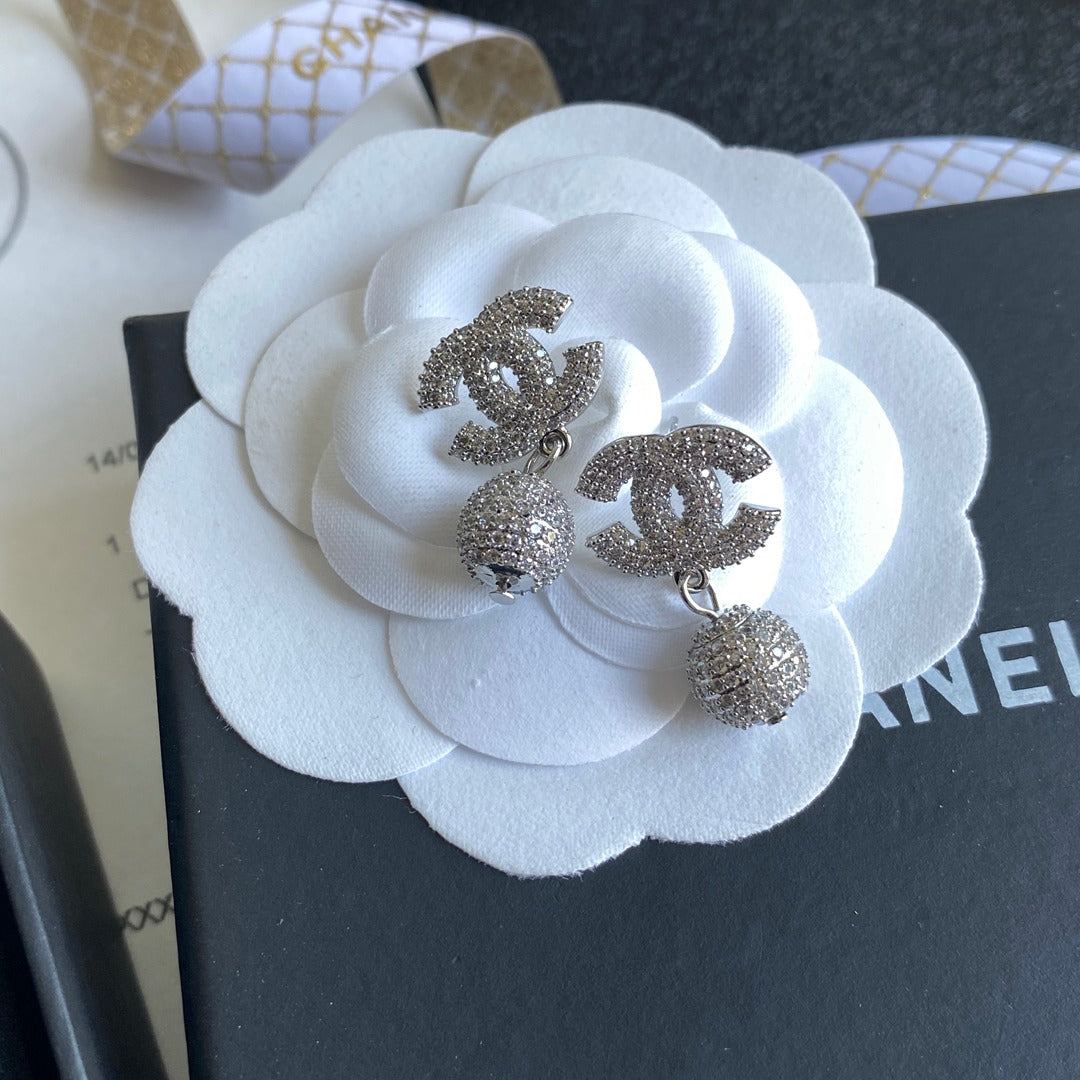 Full Diamond Ball Pendant Earrings