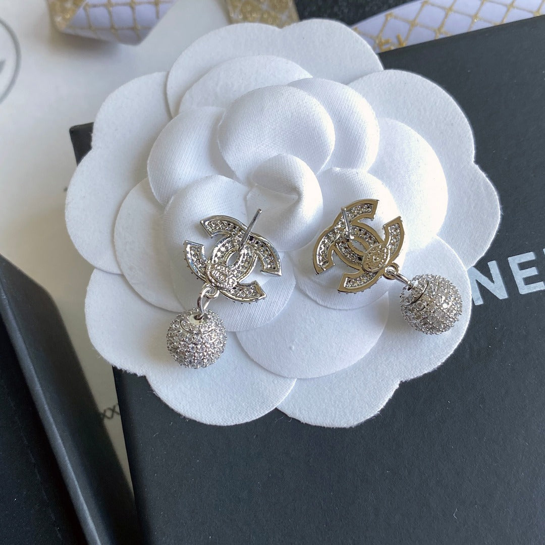 Full Diamond Ball Pendant Earrings