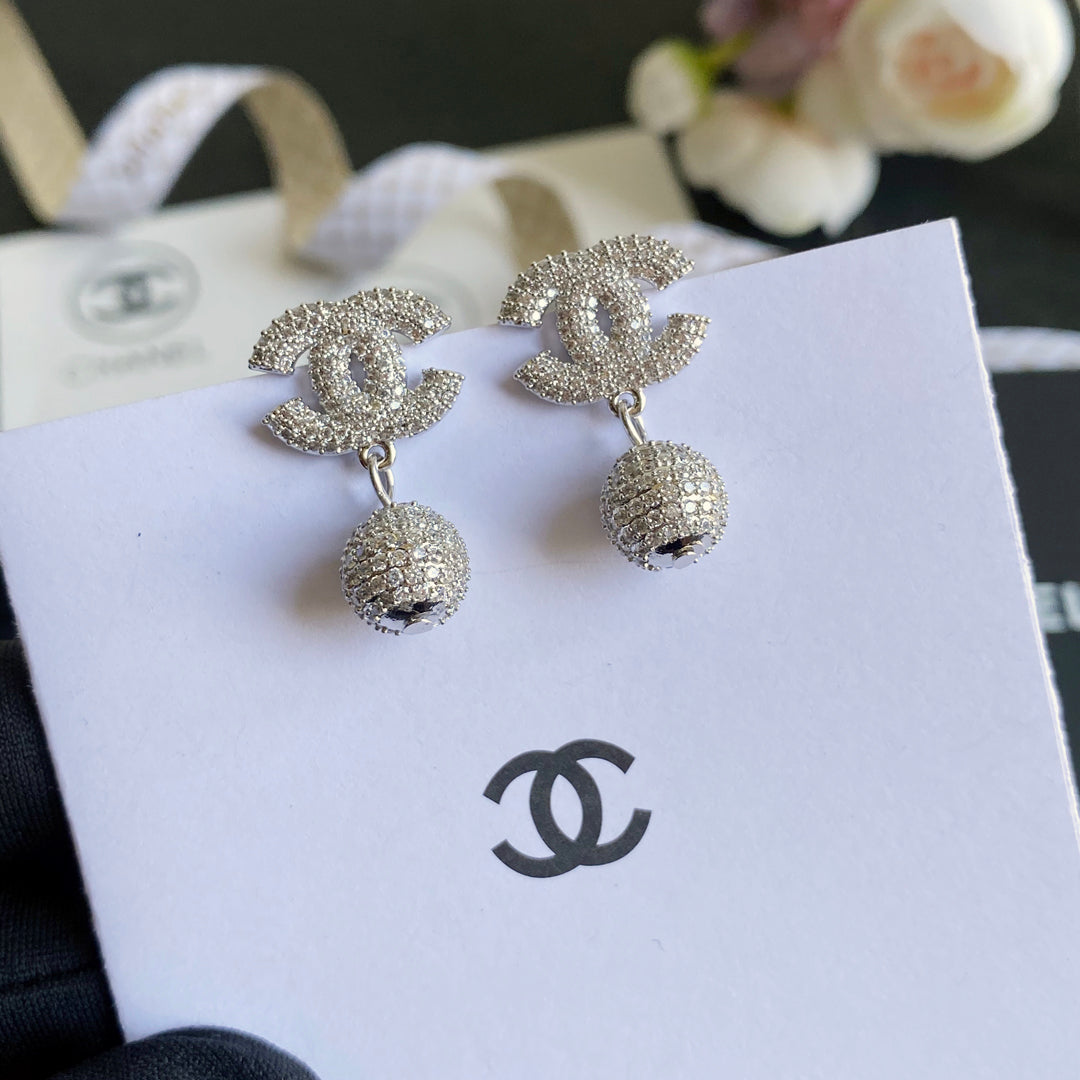 Full Diamond Ball Pendant Earrings