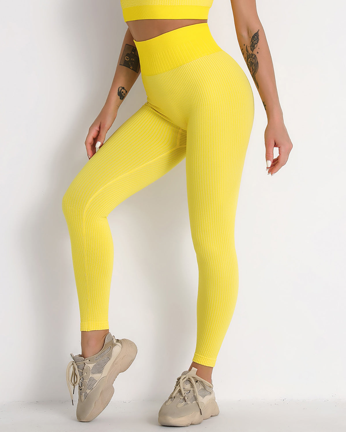 Leggings senza cuciture a coste Qiara - Giallo