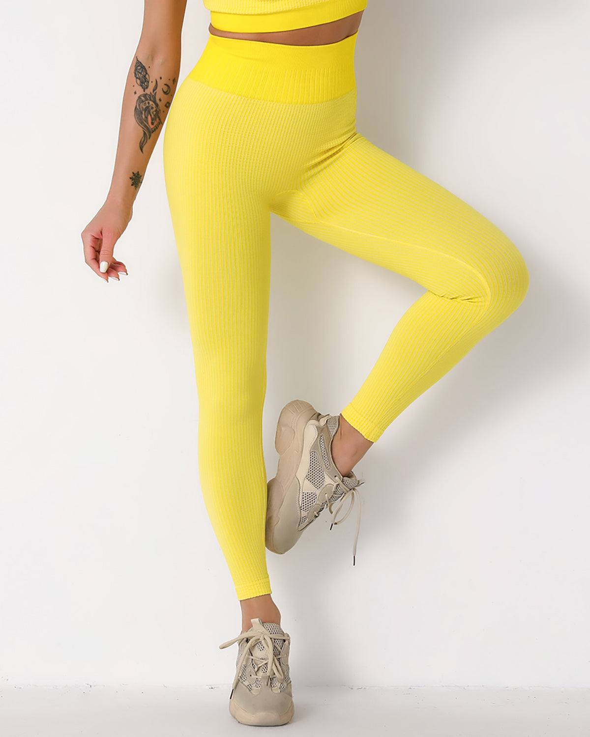 Leggings senza cuciture a coste Qiara - Giallo