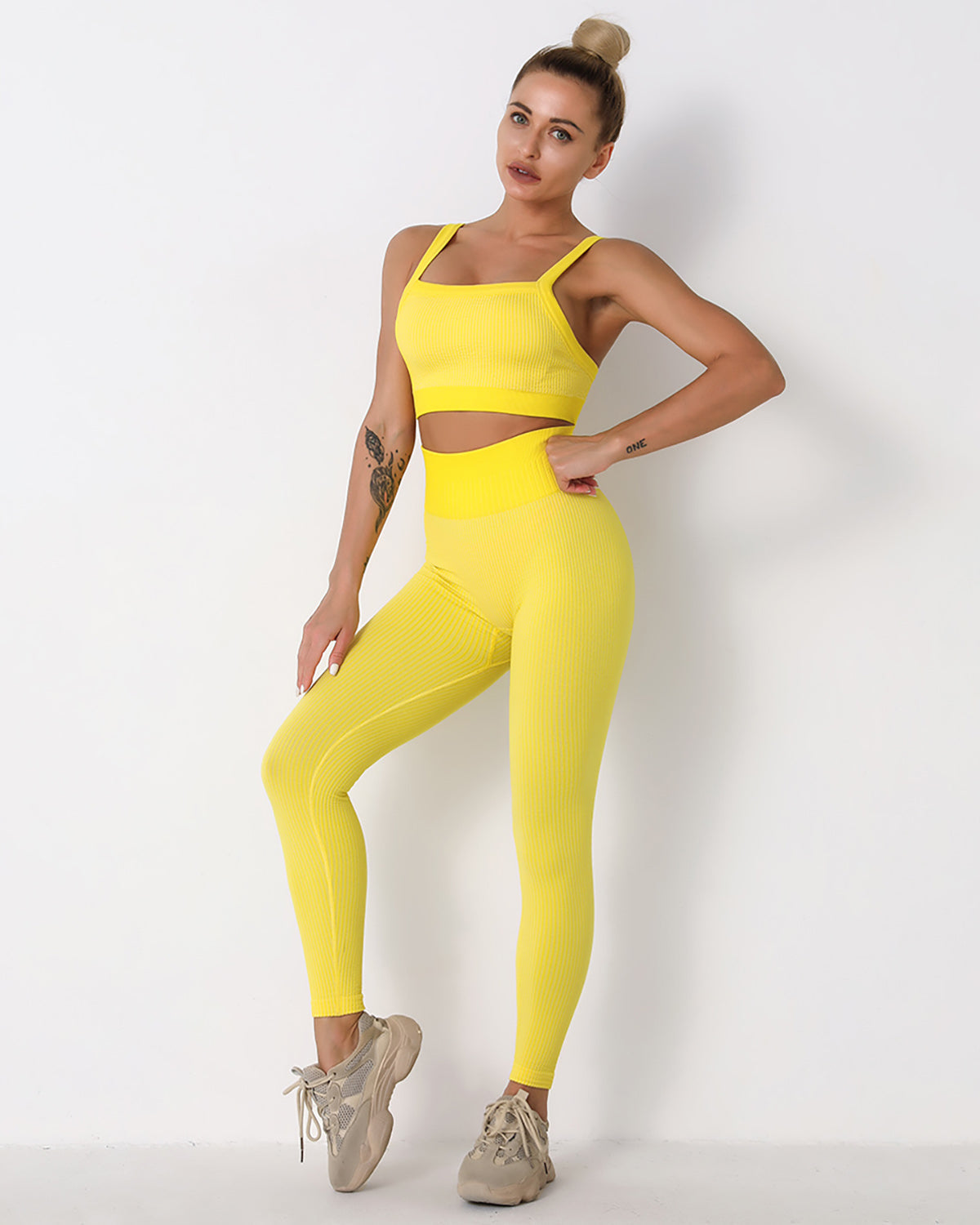 Leggings senza cuciture a coste Qiara - Giallo
