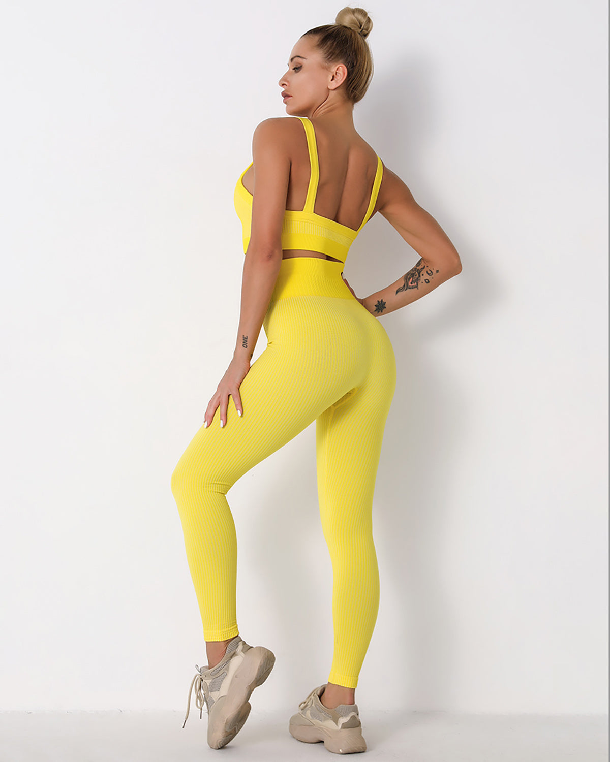 Leggings senza cuciture a coste Qiara - Giallo
