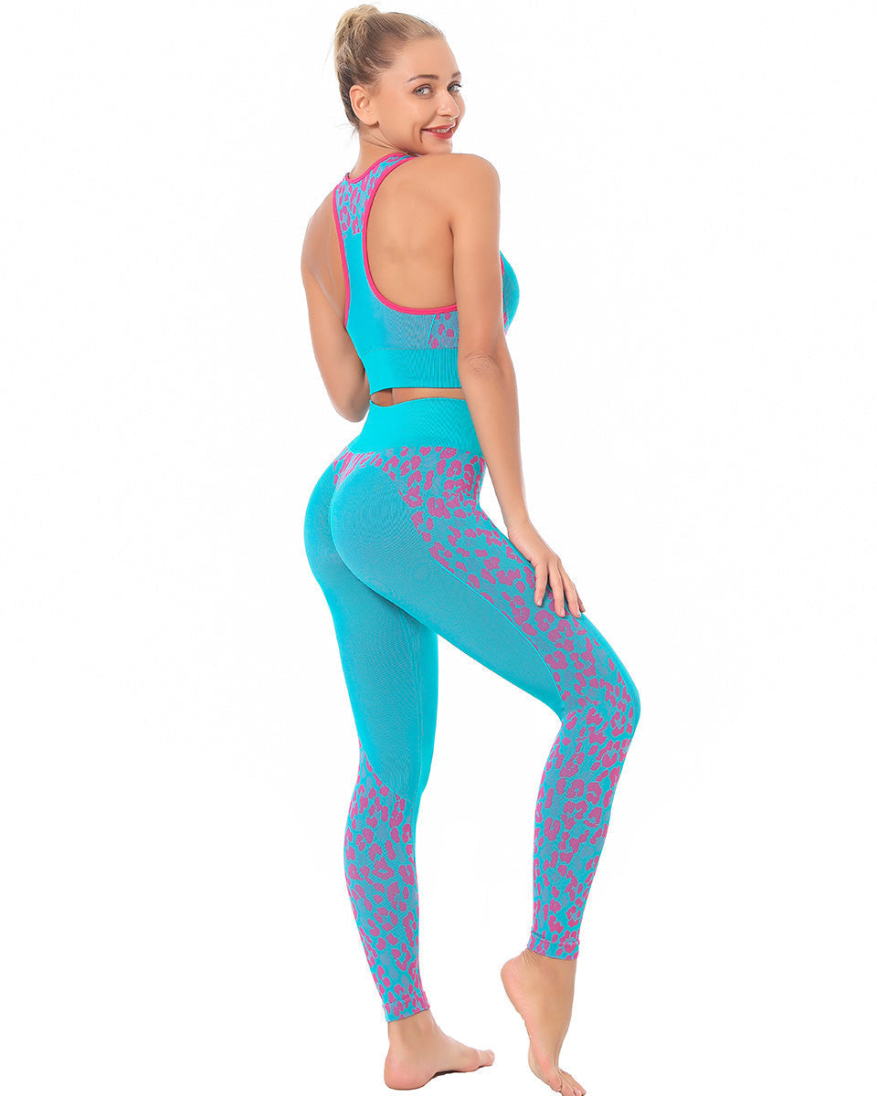 Leggings senza cuciture River Leopard - Ciano