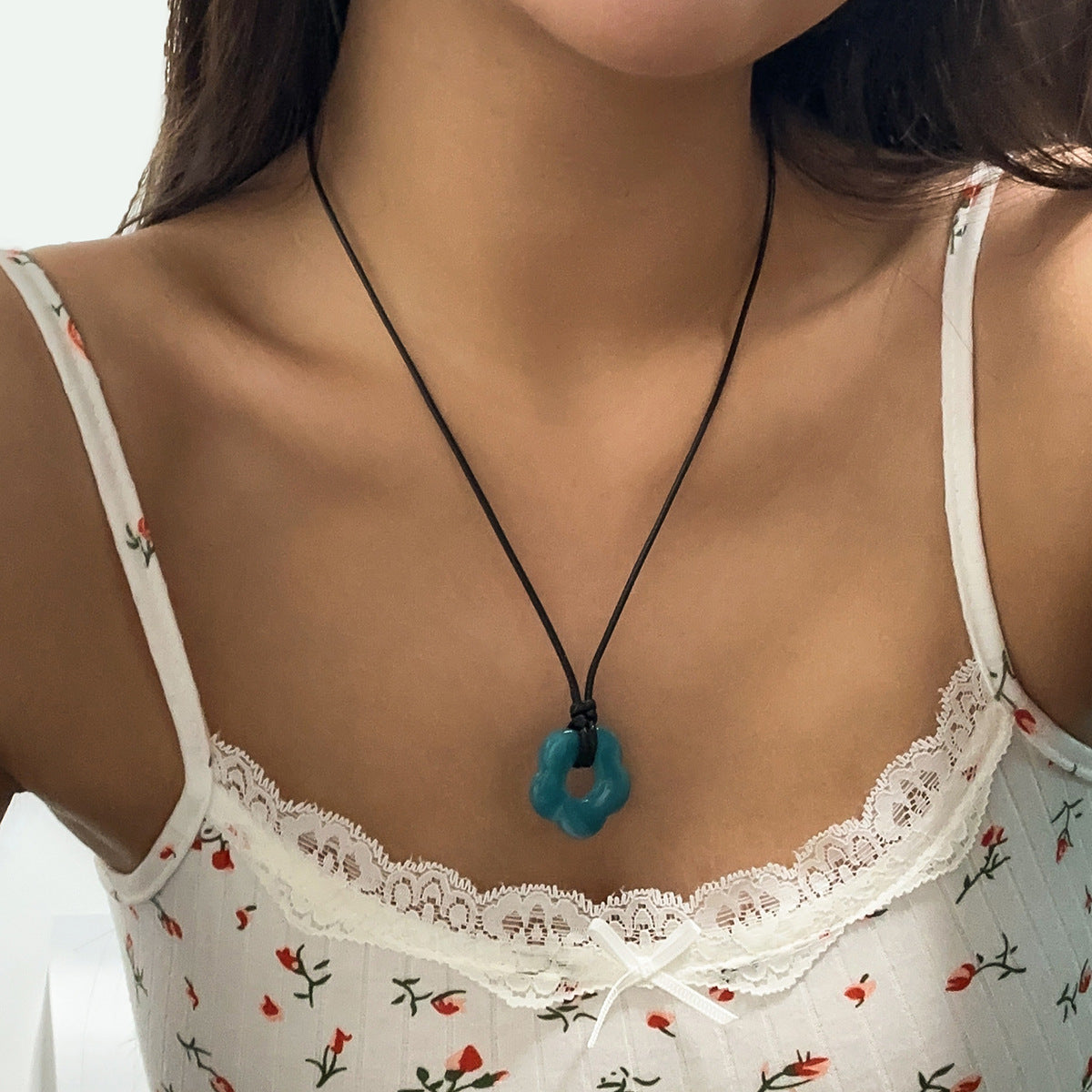 Flower Pendant Cord Necklace